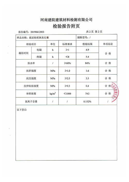 輕質(zhì)抹灰石膏最新檢測(cè)報(bào)告